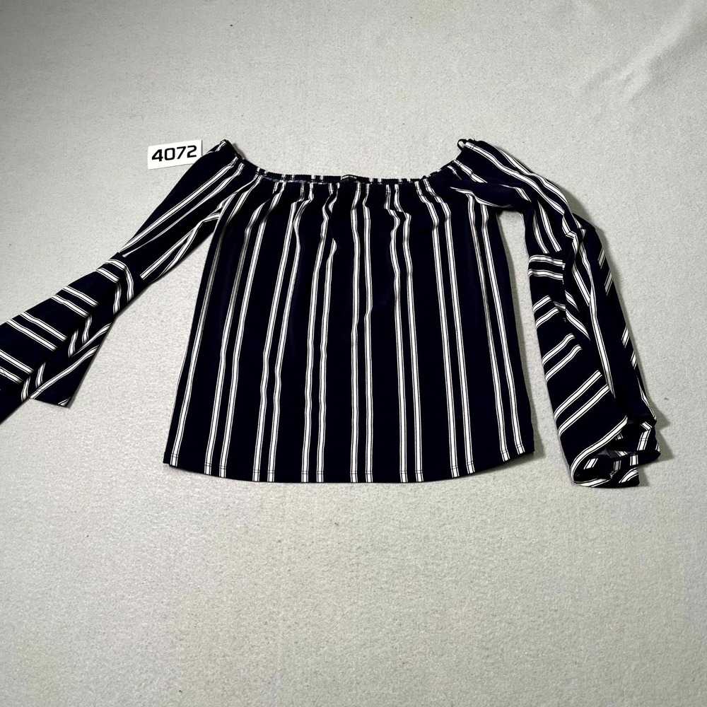 Express Off The Shoulder Blouse Top Womens Small Blue White Striped Stretch